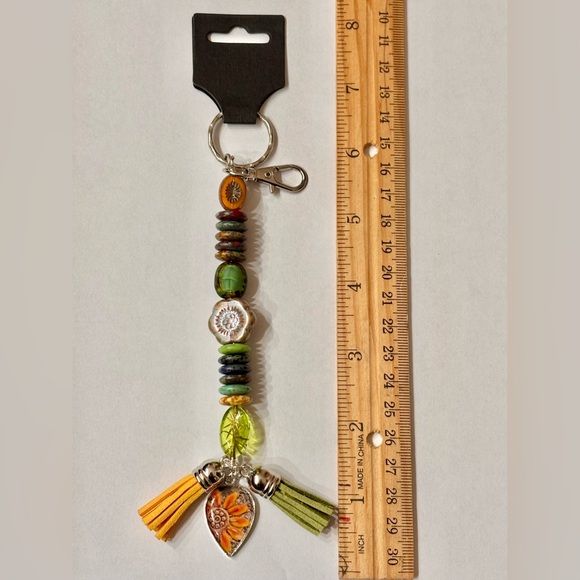 Bohemian Multi-Color Beaded Tassel Keychain / Bag Charm with Floral Accents NWT - Picture 2 of 4